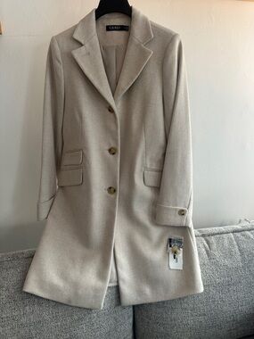 Lauren Ralph Lauren Cream Single-Breasted Wool-Blend Notch Lapel Coat